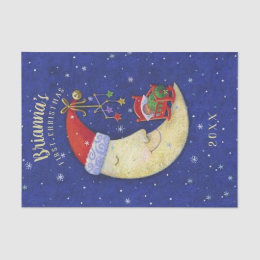 Eerste Kerstmis Santa Moon Monogrammed Naam Tissuepapier (Voorkant)