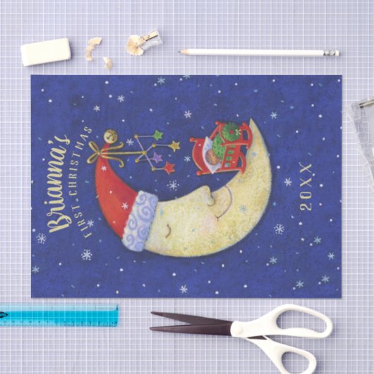 Eerste Kerstmis Santa Moon Monogrammed Naam Tissuepapier (Craft)
