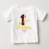 Eerste Kerstmis Santa Sleigh Buffalo Plaid Naam (Voorkant)