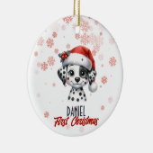 Eerste Kerstmis schattige Dalmatische puppy Orname Keramisch Ornament (Rechts)