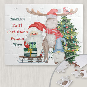 Eerste Kerstmis Schattige Kerstman & Helpers Perso Legpuzzel