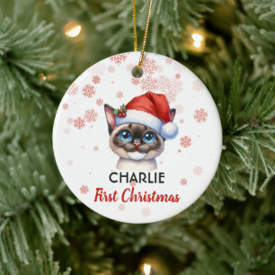 Eerste Kerstmis schattige Siamese kat baby Ornamen Keramisch Ornament