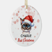 Eerste Kerstmis schattige Siamese kat baby Ornamen Keramisch Ornament (Rechts)