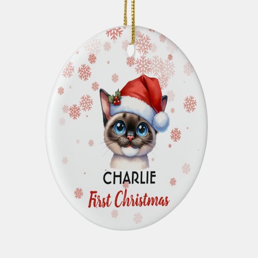 Eerste Kerstmis schattige Siamese kat baby Ornamen Keramisch Ornament (Rechts)
