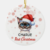 Eerste Kerstmis schattige Siamese kat baby Ornamen Keramisch Ornament (Voorkant)