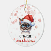 Eerste Kerstmis schattige Siamese kat baby Ornamen Keramisch Ornament (Links)