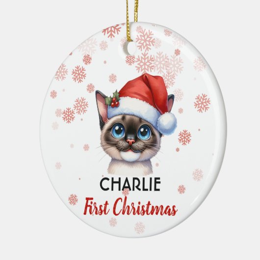 Eerste Kerstmis schattige Siamese kat baby Ornamen Keramisch Ornament (Links)