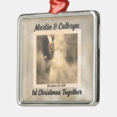 Eerste Kerstmis: Sepia Bride en Groom Metalen Ornament (Links)