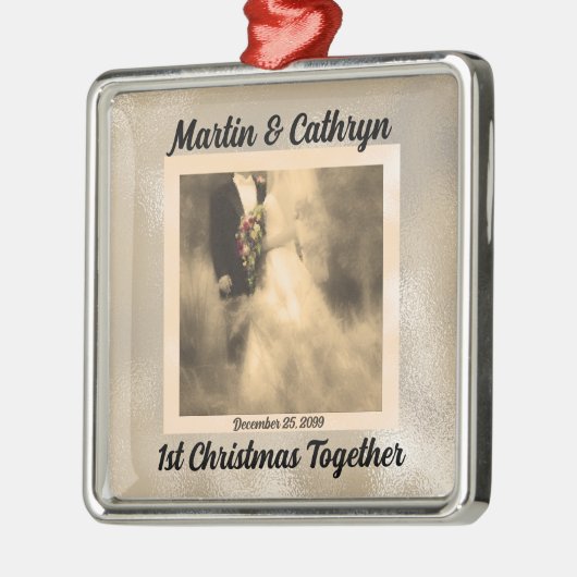 Eerste Kerstmis: Sepia Bride en Groom Metalen Ornament (Links)