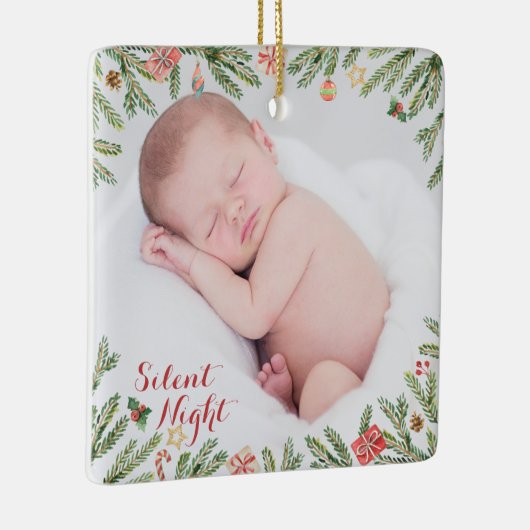 Eerste Kerstmis - Silent Night Photo Keramisch Ornament (Rechts)