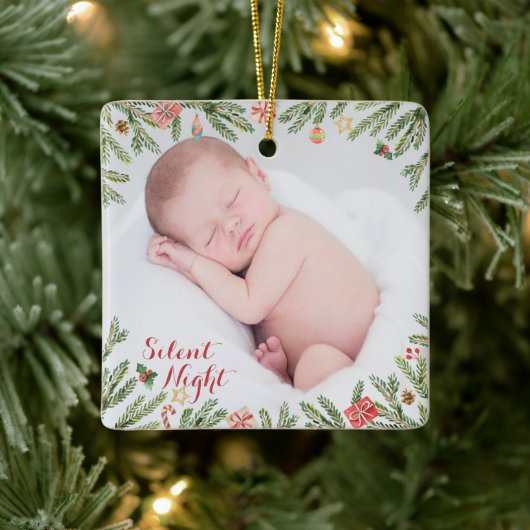 Eerste Kerstmis - Silent Night Photo Keramisch Ornament (Boom)