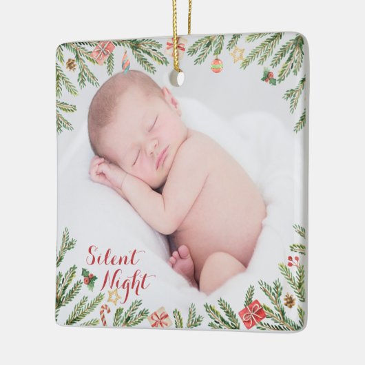 Eerste Kerstmis - Silent Night Photo Keramisch Ornament (Links)