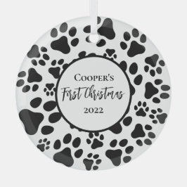 Eerste Kerstmis Simpele Cute Hond Pootjes Glas Ornament