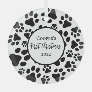 Eerste Kerstmis Simpele Cute Hond Pootjes Glas Ornament