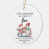 Eerste Kerstmis Sneeuwman Familie van Vijf Keramisch Ornament (Links)
