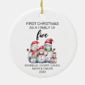 Eerste Kerstmis Sneeuwman Familie van Vijf Keramisch Ornament (Achterkant)