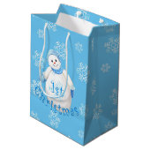 Eerste Kerstmis Snowman en Snowflakes Medium Cadeauzakje (Achterkant Gekanteld)