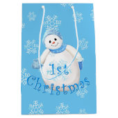 Eerste Kerstmis Snowman en Snowflakes Medium Cadeauzakje (Voorkant)