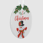 Eerste Kerstmis Snowman Poinsettia Ornament (voorkant)