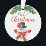 Eerste Kerstmis Snowman Poinsettia Ornament<br><div class="desc">Eerste Kerstmis voor baby - Joyful Snowman wenst u een prettige kerst</div>