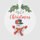 Eerste Kerstmis Snowman Poinsettia Ornament (voorkant)
