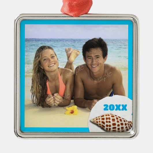 Eerste kerstmis strand thema foto ornament (Voorkant)