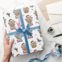 Eerste Kerstmis Teddybeer Cadeau Cadeaupapier