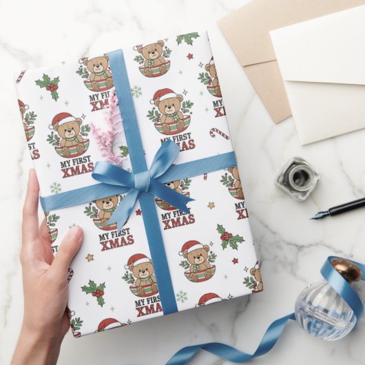Eerste Kerstmis Teddybeer Cadeau Cadeaupapier (Geschenken)