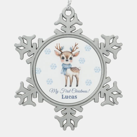 Eerste Kerstmis Tin Sneeuwvlok Ornament (Voorkant)