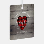 Eerste Kerstmis Together Couples Rustic Personaliz Metalen Ornament (Voorkant Rechts)