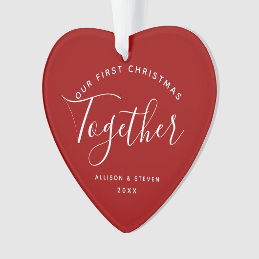 Eerste Kerstmis Together Red Heart Couples Name Ornament (voorkant)