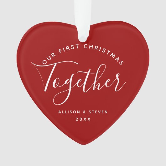 Eerste Kerstmis Together Red Heart Couples Name Ornament (voorkant)