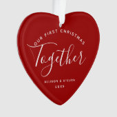 Eerste Kerstmis Together Red Heart Couples Name Ornament (voorkant)