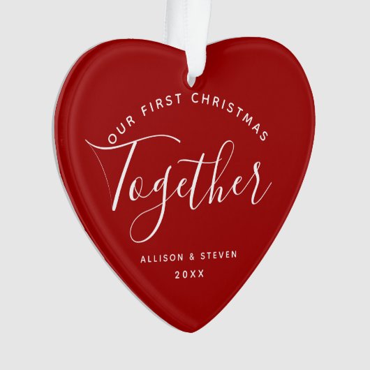 Eerste Kerstmis Together Red Heart Couples Name Ornament (voorkant)