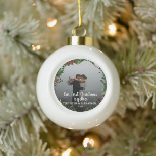 Eerste Kerstmis Together-stel newlyweds foto Keramische Bal Ornament