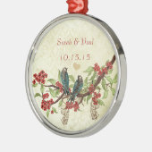 Eerste Kerstmis:  Tortelduifjes met rode bloemen Metalen Ornament (Links)