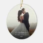 Eerste Kerstmis Trouwdag Foto Kalligrafie Keramisch Ornament (Links)