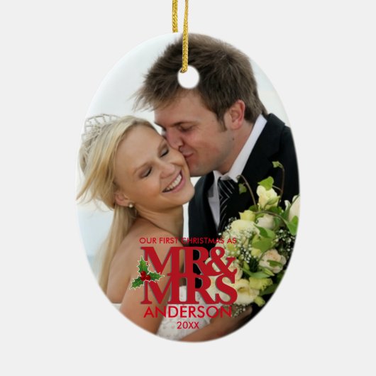Eerste Kerstmis trouwde Foto Ornament MR en MRS. (Achterkant)