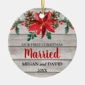 Eerste Kerstmis trouwde met rustige winterbloemen Keramisch Ornament (Voorkant)