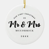 Eerste Kerstmis trouwde Mr en Mrs Script Name Keramisch Ornament (Voorkant)