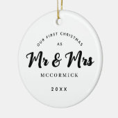 Eerste Kerstmis trouwde Mr en Mrs Script Name Keramisch Ornament (Links)