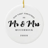 Eerste Kerstmis trouwde Mr en Mrs Script Name Keramisch Ornament (Achterkant)
