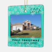 Eerste Kerstmis: Turquoise Snowflakes Keramisch Ornament (Links)