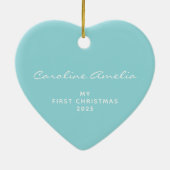 Eerste Kerstmis van baby 2022 Aangepast Aqua Blue Keramisch Ornament (Achterkant)