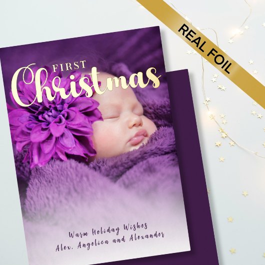 Eerste Kerstmis van baby Folie Feestdagenkaart