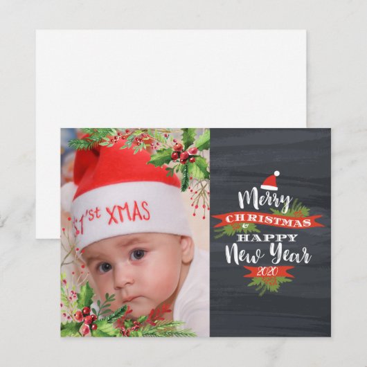 Eerste Kerstmis van baby, Holly Berries Feestdagenkaart (Voorkant / Achterkant)