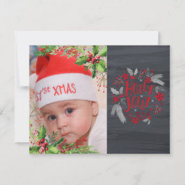 Eerste Kerstmis van baby, Holly Berries,Foto Feestdagenkaart
