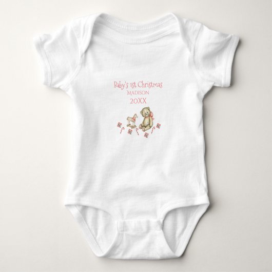 Eerste Kerstmis van baby Personaliseert Roze Romper (Voorkant)