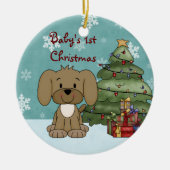 Eerste Kerstmis van Cute Brown Dog Baby Keramisch Ornament (Voorkant)