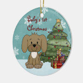 Eerste Kerstmis van Cute Brown Dog Baby Keramisch Ornament (Links)